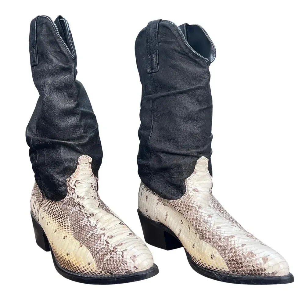 Vintage Abilene Python Snakeskin Slouch Cowboy Boots Men's 10 D